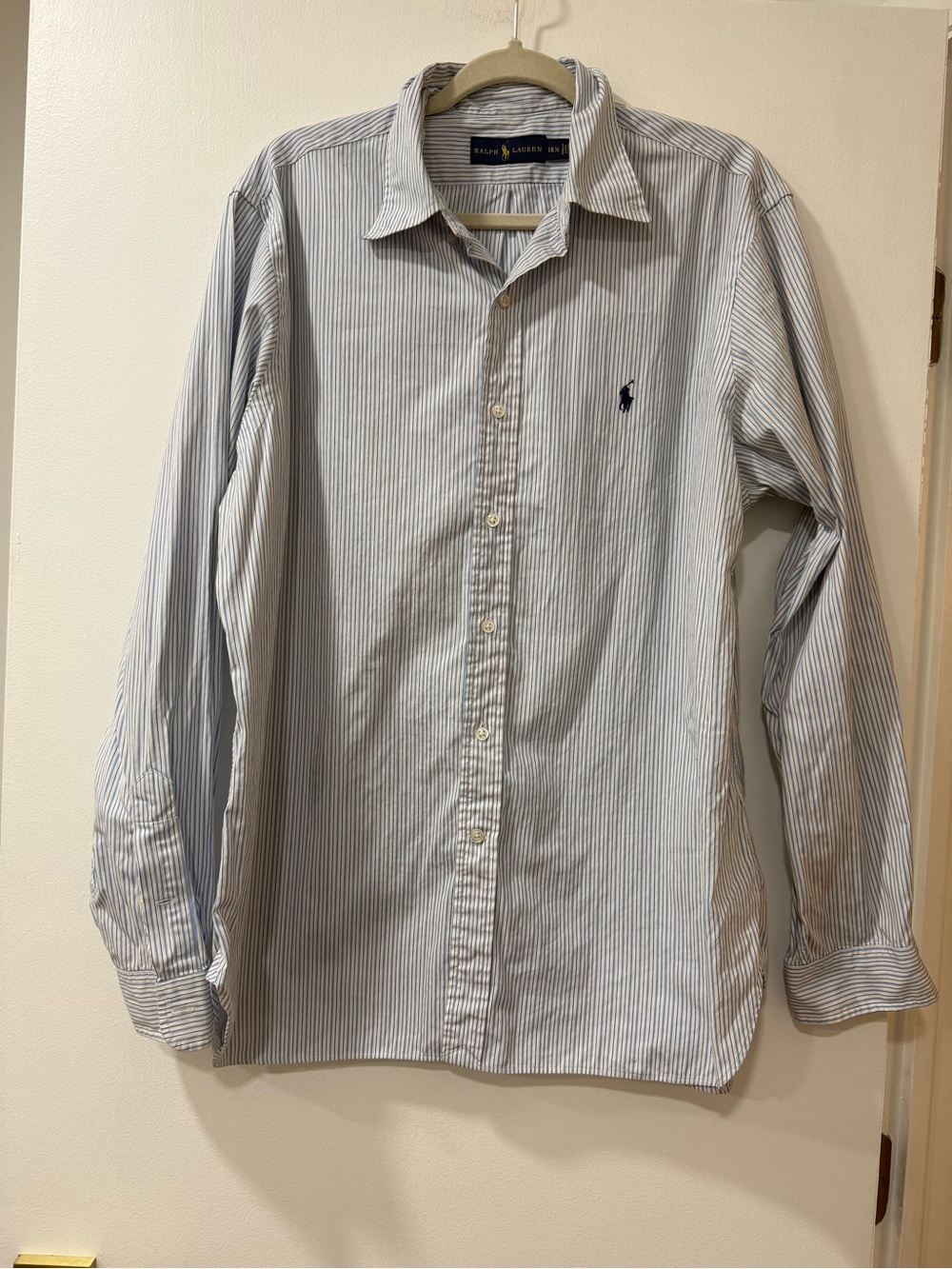 Ralph Lauren White Shirt with Blue Pinstripes